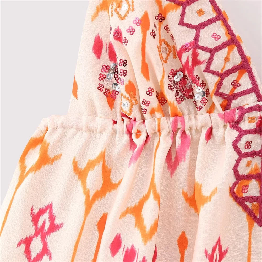 UNIZERA Autumn New Women's Fashion Versatile Sexy V-Neck Sleeveless Embroidery Beaded Print Short Top