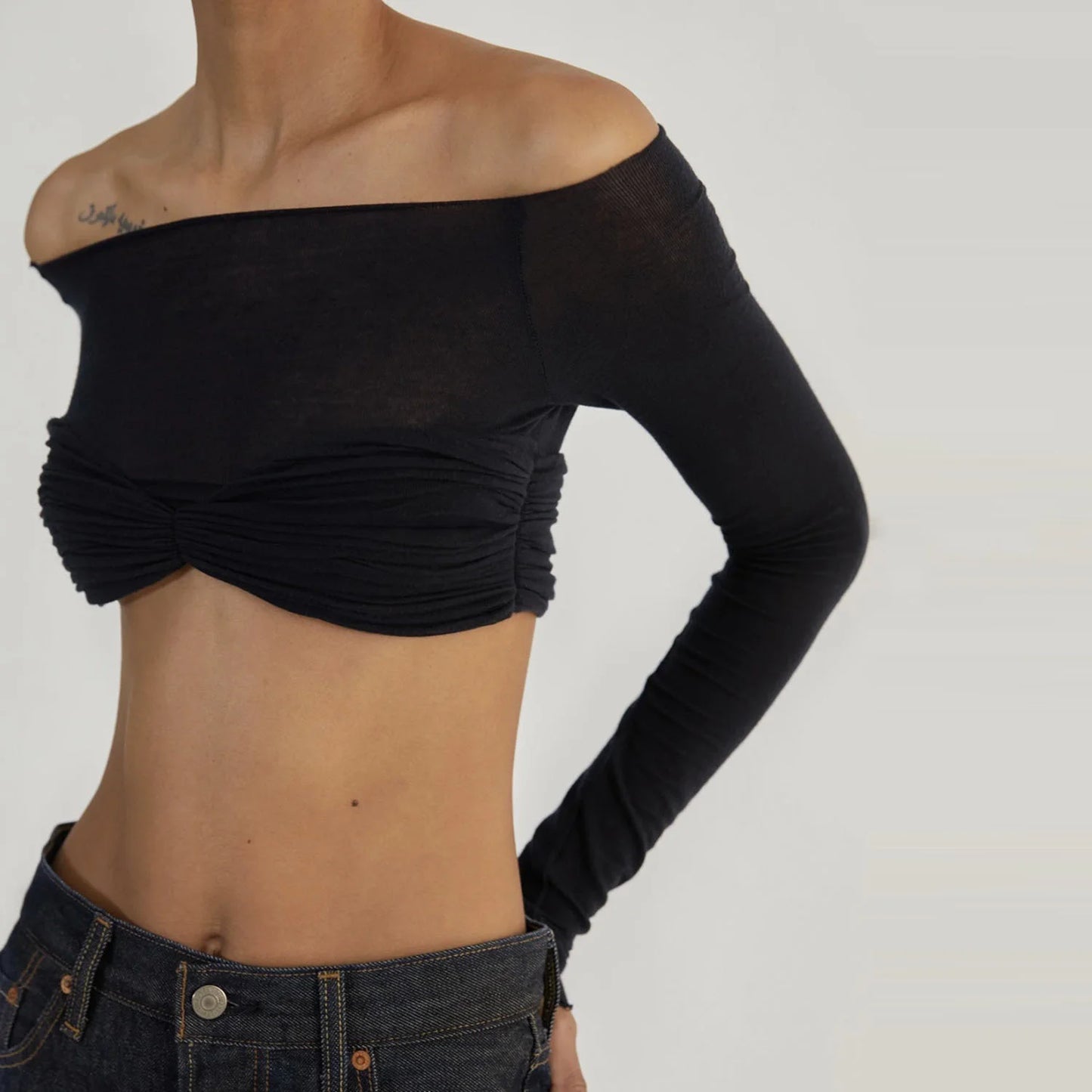 Mozision See Through Mesh Crop Top Women Pullovers Strapless Short Knit Cropped Tops Ladies Tee Shirt Sexy Off-shoulder T-shirt