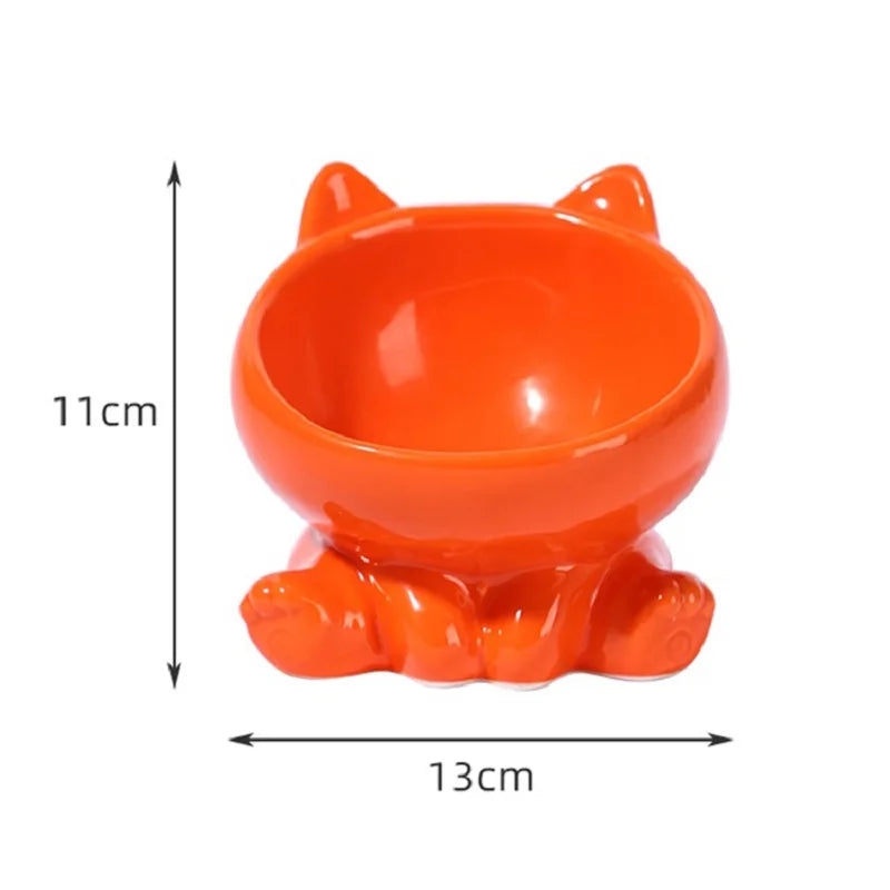 Cat And Dog Rice Bowl Pet Accessories Ceramic Diagonal High Feet Stable Cute Protection Cervical Spine Cat Dog Drinking Bowls 