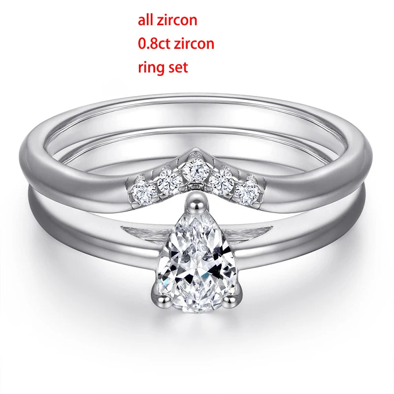 TFGLBU D VVS1 Pear Moissanite Ring for Women GRA Certified Lab Diamond Solid S925 Silver Plated 18k Dainty Wedding Ring Jewelry