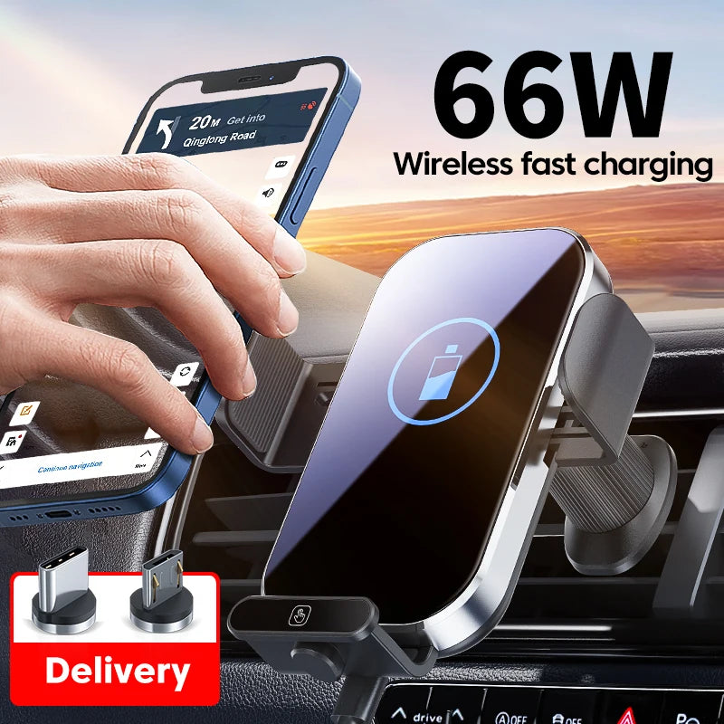 66W Wireless Car Charger Air Vent Auto Clamping Super Fast Charging Station Car Phone Holder for iPhone 15 14 13 12 Samsung