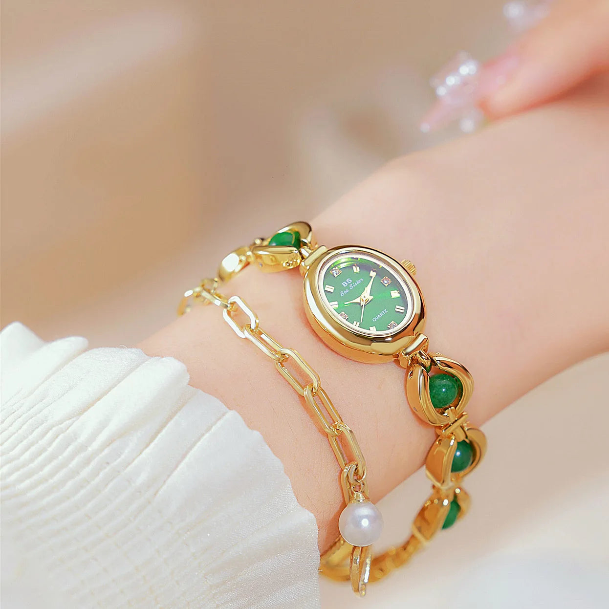 Bee Sister New Luxury Brand Women Wrist Watches Small Green Classic Stainless Steel Reloj De Mujer Fashion Watch for Ladies