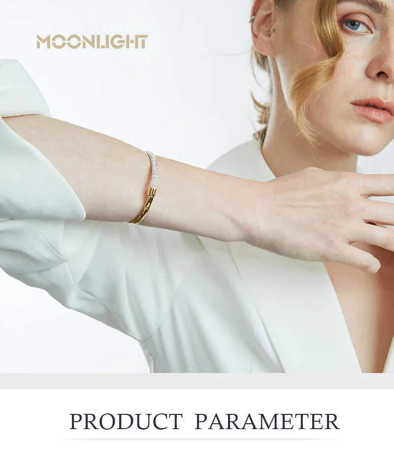 MOONLIGHT Fashion Cubic Zirconia Cuff Bangles for Women Trendy Titanium Steel Circular Classic Bracelet Female Jewelry Gift