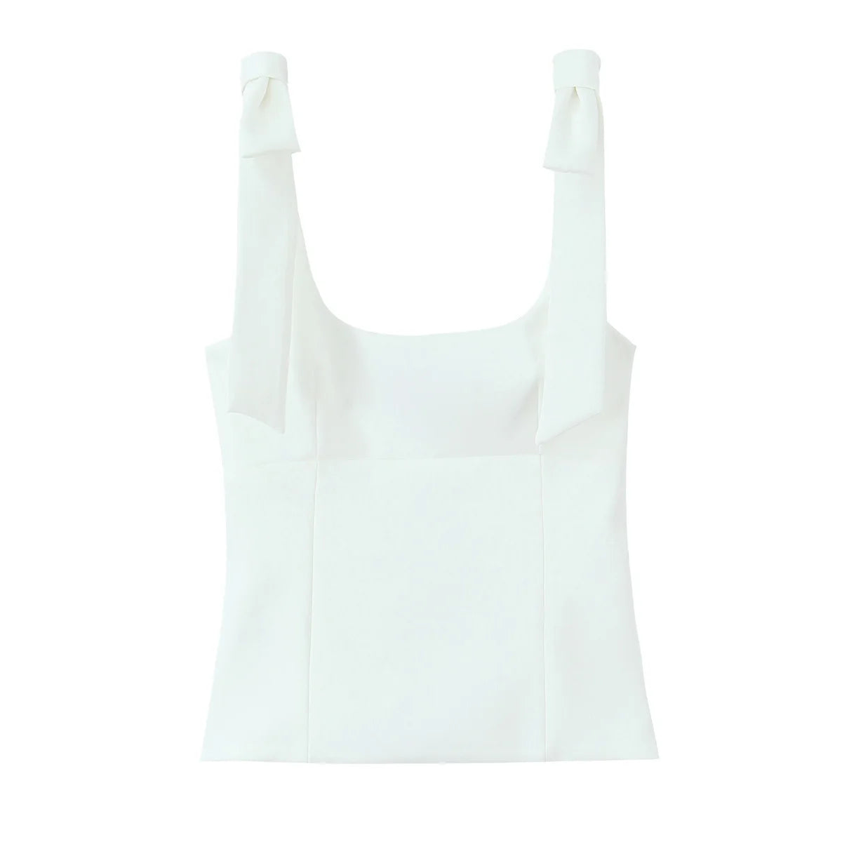 TRAFZA Summer Woman Elegant High Street Solid Side Zipper Slim Tops Women's Chic Sexy Sleeveless Bow Square Collar Sling Top
