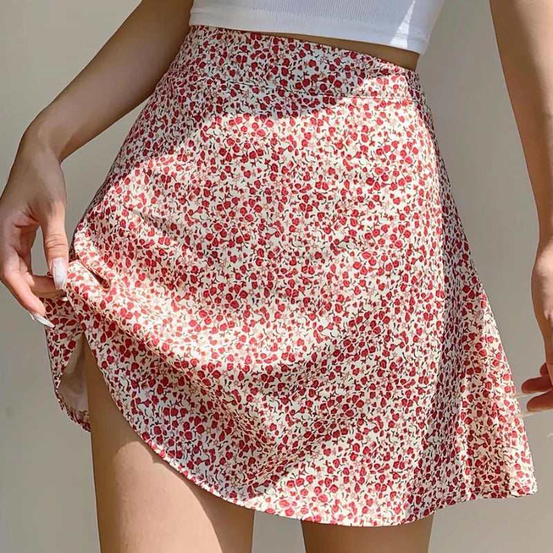 Retro French Girl Floral Skirt Summer Large Size High Waist Long Legs A-line Skirt Popular Vacation Short Skirt Umbrella Skirt