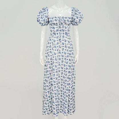 Summer Women Puff Sleeve Floral Printed Dress,Long Dresses,Woman Clothing,Dress Women,Women's Elegant Dresses,Sexy Costume Women