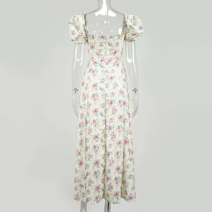 Summer Women Puff Sleeve Floral Printed Dress,Long Dresses,Woman Clothing,Dress Women,Women's Elegant Dresses,Sexy Costume Women