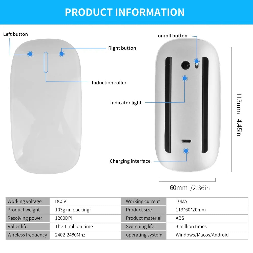 Bluetooth 5.0 wireless mouse wirelesss Rechargeable Silent Multi Arc Touch Mice Ultra-thin Magic Mouse For Laptop Ipad Mac PC