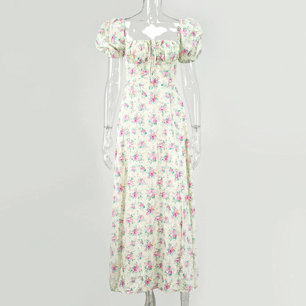 Summer Women Puff Sleeve Floral Printed Dress,Long Dresses,Woman Clothing,Dress Women,Women's Elegant Dresses,Sexy Costume Women