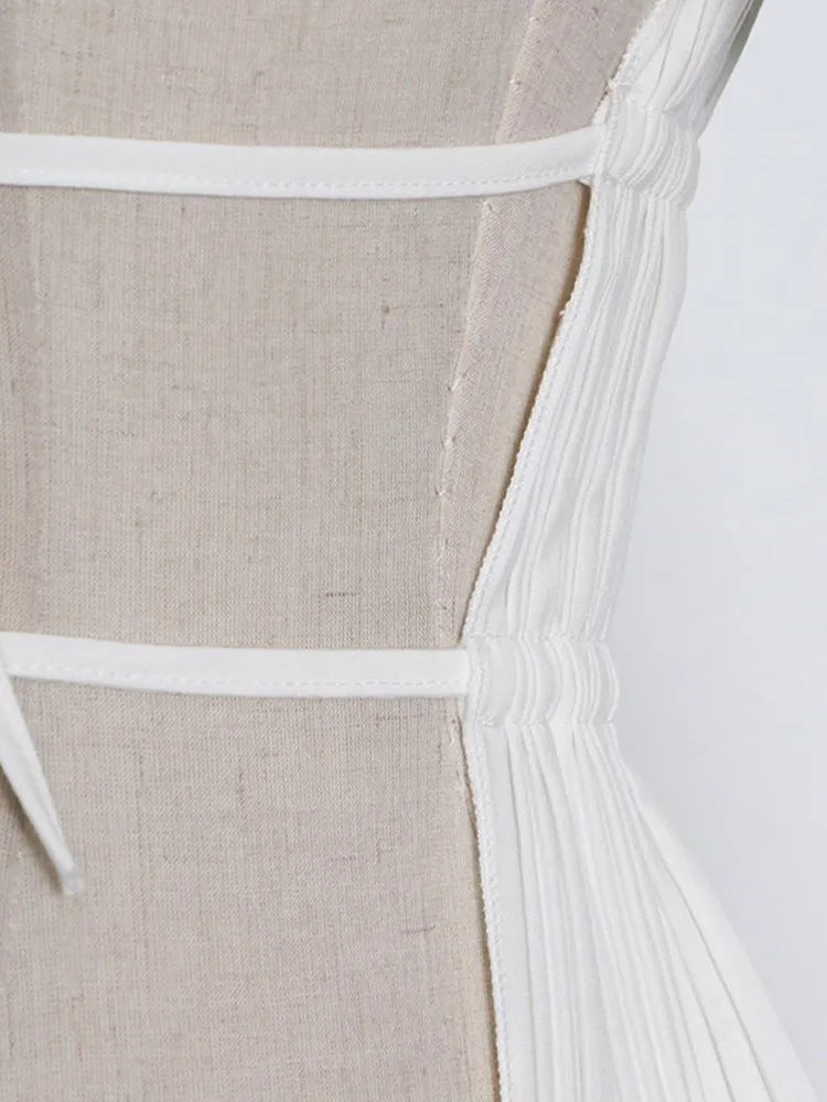 VGH Solid Patchwork Folds Sexy Tank Tops For Women Halter Sleeveless Backless Splice Lace Up Minimalist Vests Female Fashion New