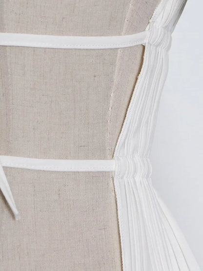VGH Solid Patchwork Folds Sexy Tank Tops For Women Halter Sleeveless Backless Splice Lace Up Minimalist Vests Female Fashion New