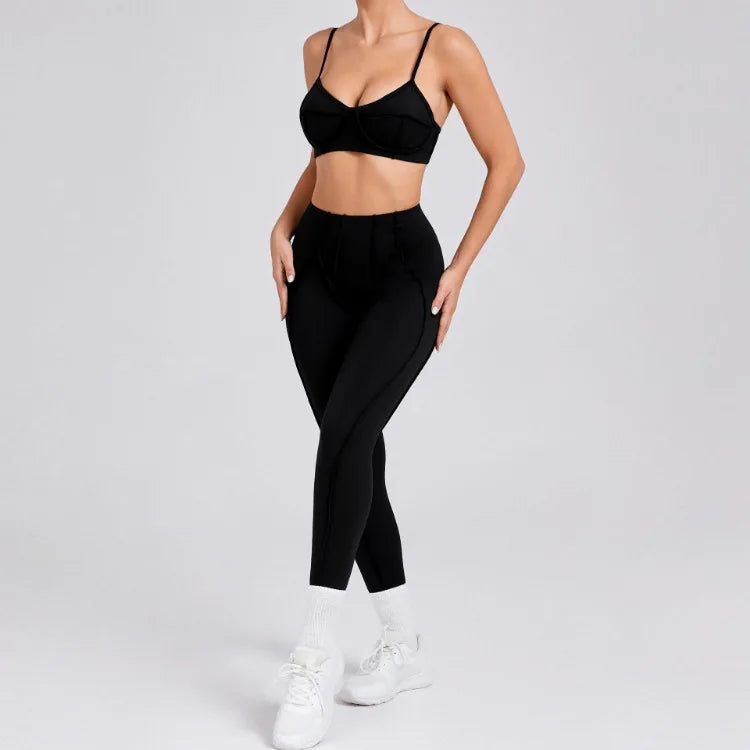 Seamless Yoga Sets Sports Fitness High Waist Hip-lifting Shapeing Trousers Backless Bra Suit Workout Gym Leggings Sets for Women
