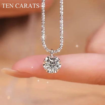 TEN CARATS 1-2CT Women's Necklace Super Sparkly D Color VVS1 Moissanite Pendant S925 sterling silver chain plated 18K white gold