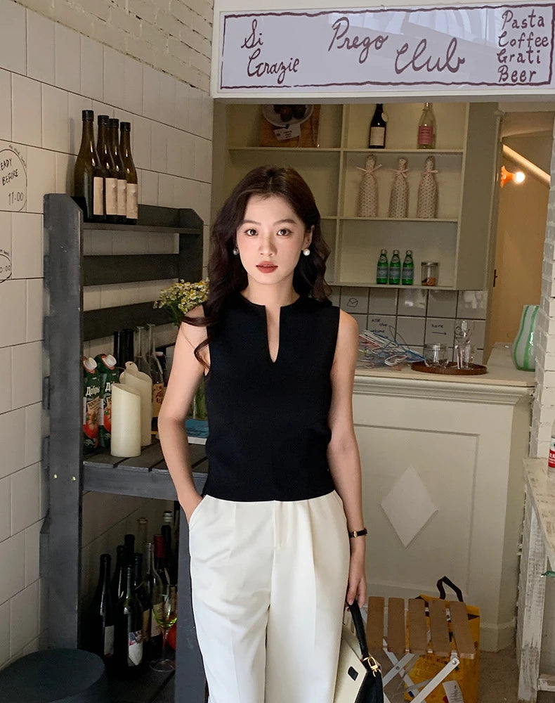 Women V-neck Good Quality Breathable Sleeveless Knit Tank Top 2024 Spring Summer New In Chic Top  MinimalStyle
