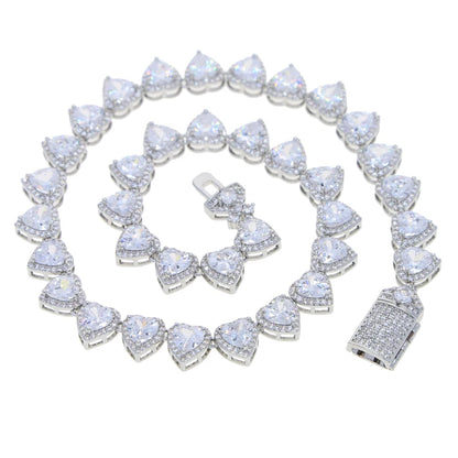 2025 Iced Out Bling 5A Cubic Zirconia Heart CZ Cluster Necklace For Women Girlfriend Lover Halo CZ Tennis Chain Choker Necklace
