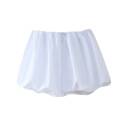 Mooyufon  Women's Balloon Mini Skirt, Mid Elastic Waist, Voluminous Hem, Female Skirts, Fashion