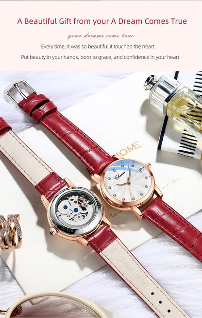 New CHENXI Women Automatic Mechanical Watch Top Brand Luxury Wrist Watch Waterproof Female Leather Business Clock Reloj de mujer