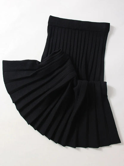 Spring Knit White Mini Pleated Skirts For Women A Line Skirt Gray High Waist Women Knitted Pleated Short Skirts Korean Fashion