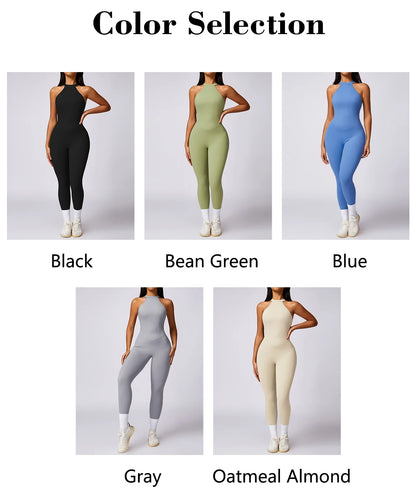 V Back Jumpsuit Women Backless Sports Bodysuits Female Rompers Quick Drying Yoga Clothes Sleeveless One-piece Suit Women Workout