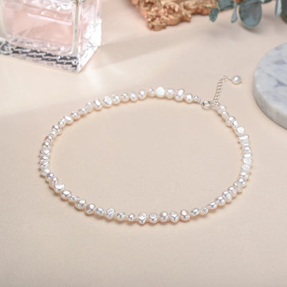 5-6mm Natural Baroque Freshwater Pearl Necklace Fashion Jewelry for Gift,925 Sterling Silver Choker Necklace for Women Girls