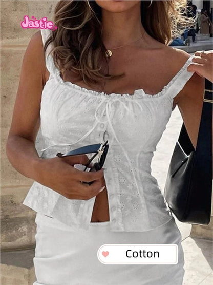 2024 New White Lace Tied Square Neck Summer T-shirts Chic Elegant Short Sleeve Tee Cotton Y2K Street Casual Bow Tie-up Top Women