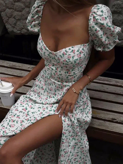 Wolfeel Women's Off Shoulder Floral Dress Summer New Fashionable Slit Long Slim Fit Print Dress Sexy Hot Girl Evening Dresses