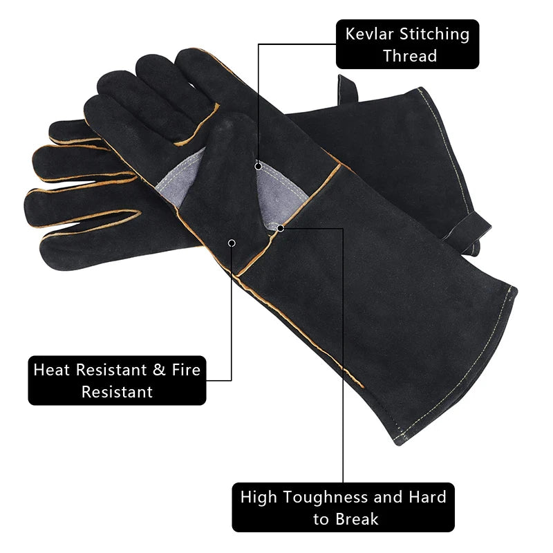 Extreme fire and heat resistant gloves, leather with kevlar stitching, perfect for fireplace, stove, oven, grill, welding