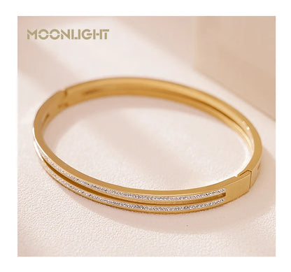 MOONLIGHT Fashion Cubic Zirconia Cuff Bangles for Women Trendy Titanium Steel Circular Classic Bracelet Female Jewelry Gift