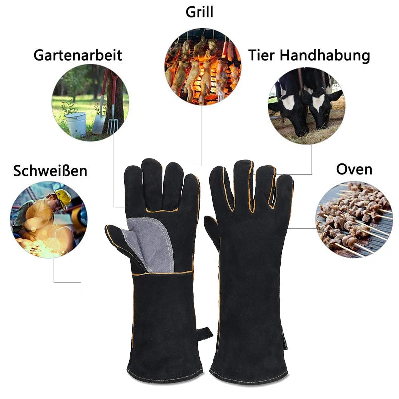 Extreme fire and heat resistant gloves, leather with kevlar stitching, perfect for fireplace, stove, oven, grill, welding