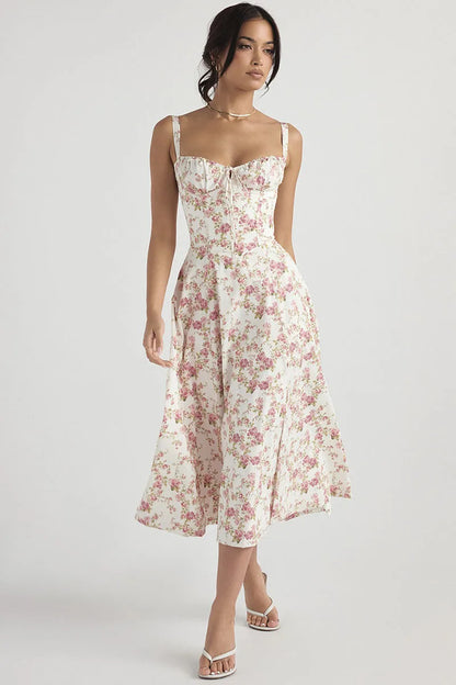 Luxury new temperament solid color fashion high-end halter dress floral dress women