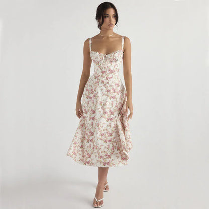 Luxury new temperament solid color fashion high-end halter dress floral dress women