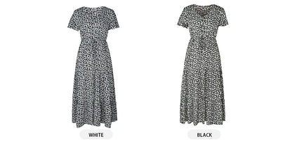 Vintage Floral Dresses for Women Elegant Loose New Slit Dress Summer Beach Holiday Leisure Long Dresses High Waist Print Vestido