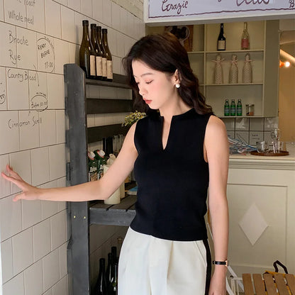 Women V-neck Good Quality Breathable Sleeveless Knit Tank Top 2024 Spring Summer New In Chic Top  MinimalStyle