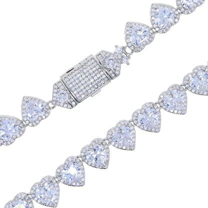 2025 Iced Out Bling 5A Cubic Zirconia Heart CZ Cluster Necklace For Women Girlfriend Lover Halo CZ Tennis Chain Choker Necklace