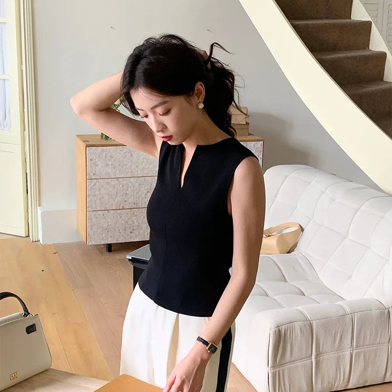 Women V-neck Good Quality Breathable Sleeveless Knit Tank Top 2024 Spring Summer New In Chic Top  MinimalStyle