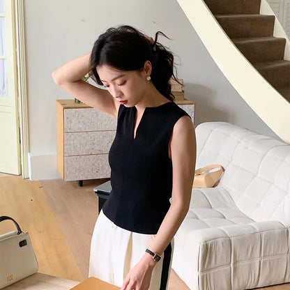 Women V-neck Good Quality Breathable Sleeveless Knit Tank Top 2024 Spring Summer New In Chic Top  MinimalStyle