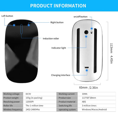 Bluetooth 5.0 wireless mouse wirelesss Rechargeable Silent Multi Arc Touch Mice Ultra-thin Magic Mouse For Laptop Ipad Mac PC