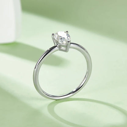 TFGLBU D VVS1 Pear Moissanite Ring for Women GRA Certified Lab Diamond Solid S925 Silver Plated 18k Dainty Wedding Ring Jewelry