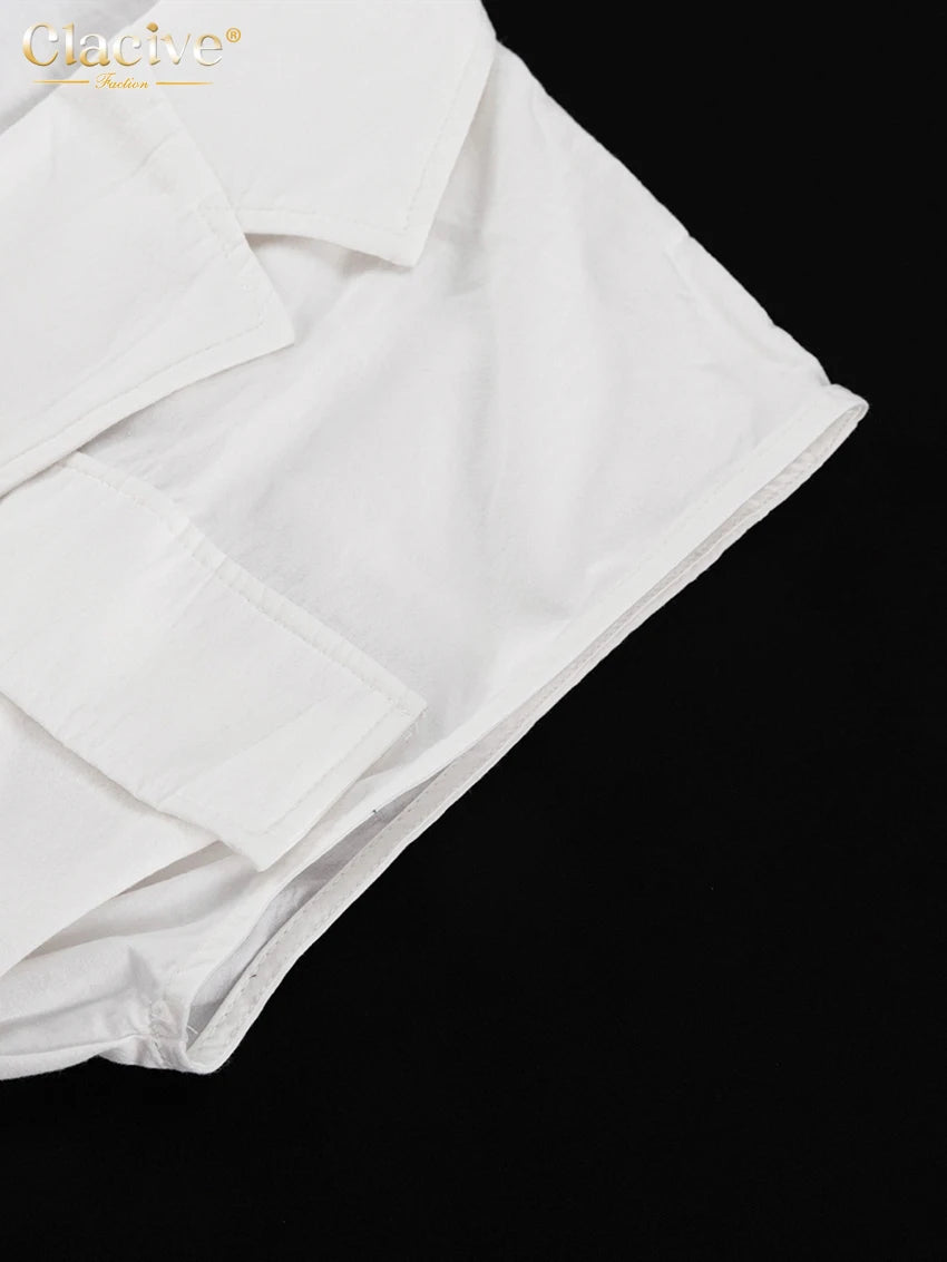 Clacive Fashion Loose White Cotton Women's Shirt 2024 Elegant Lapel Sleeveless Shirts Casual Classic Solid Top Female Clothing