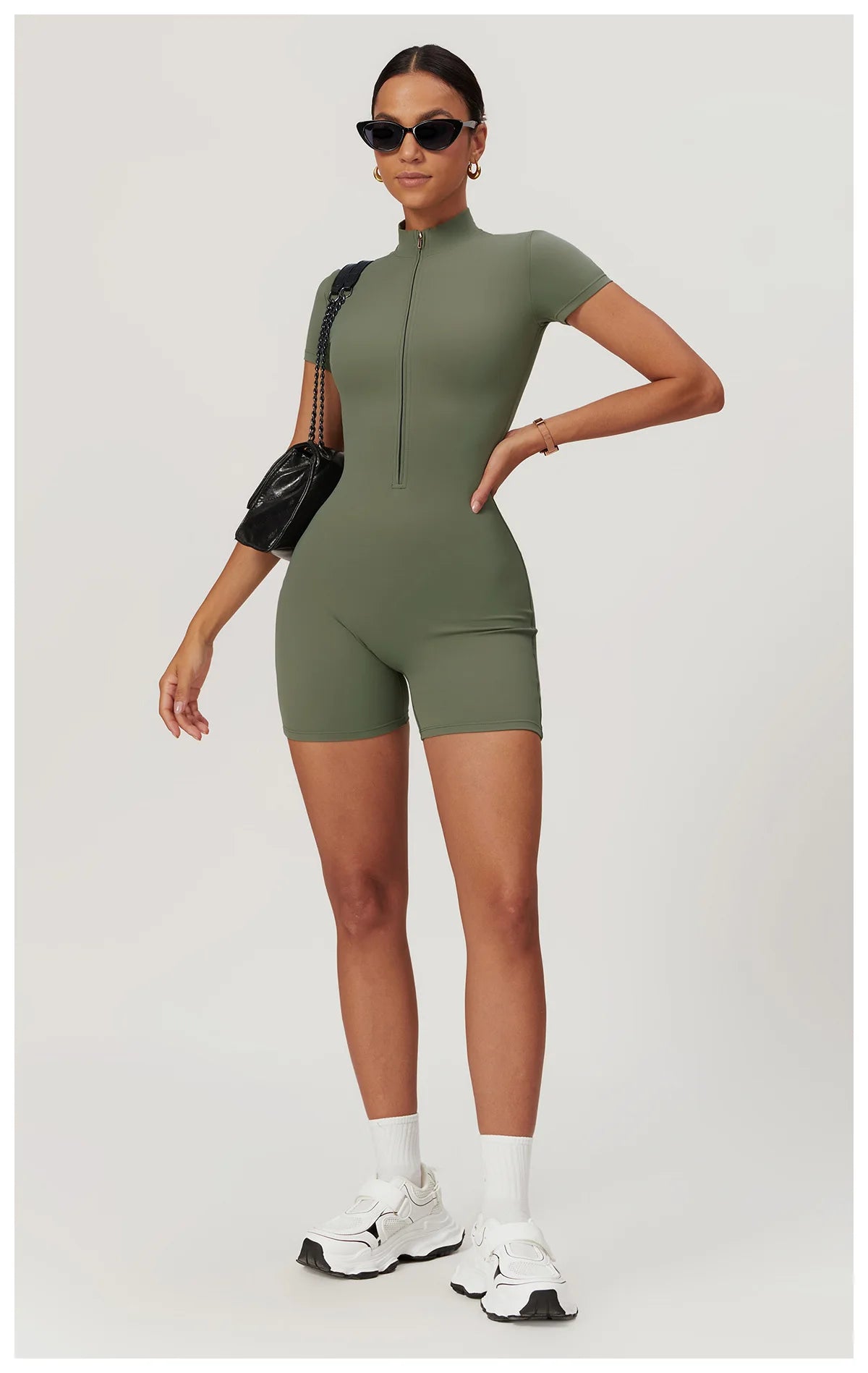 Yoga Jumpsuit Summer Short Sleeve Zipper Sports Wear Gym Fitness Sports Bodysuits Women Dance Running Workout Clothes Yoga Suit