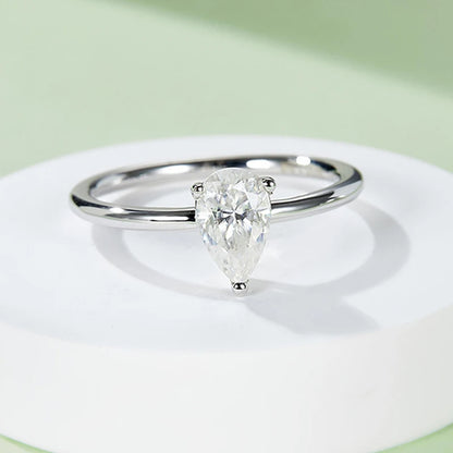 TFGLBU D VVS1 Pear Moissanite Ring for Women GRA Certified Lab Diamond Solid S925 Silver Plated 18k Dainty Wedding Ring Jewelry