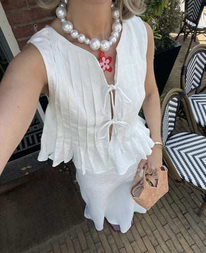 Tossy White Bandage Ribbed Tank Top Shirts For Women Hollow Out Sleeveless Slim Summer Fashion Vest Women's Lace-Up Vest Y2k Top