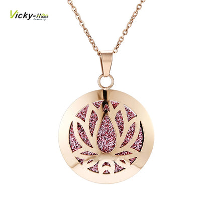 lotus necklace Aromatherapy Essential Oil Diffuser Locket  Perfume Necklace Stainless Steel Locket with Felt Pads For Woman