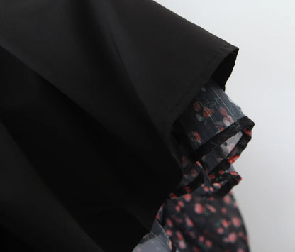 2022 Women Sexy Cross Bandage Black Flower Print Puff Long Sleeve Dress 3 layer Wood Ears Ruffles Hem Cake Mini Holiday Robe