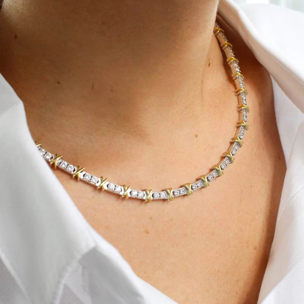 2025 New Iced Out Bling Cross Heart Tennis Chain Necklace Gold Silver Color 5A Cubic Zirconia CZ Charm Choker For Women Jewelry