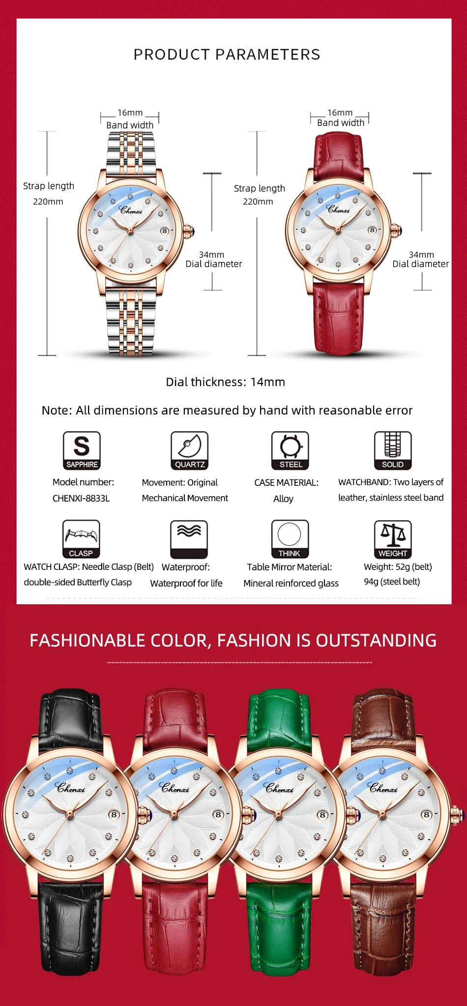 New CHENXI Women Automatic Mechanical Watch Top Brand Luxury Wrist Watch Waterproof Female Leather Business Clock Reloj de mujer