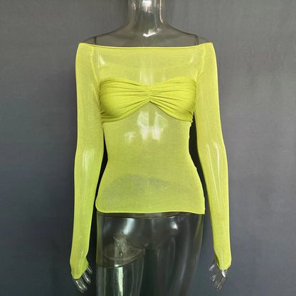 Mozision See Through Mesh Crop Top Women Pullovers Strapless Short Knit Cropped Tops Ladies Tee Shirt Sexy Off-shoulder T-shirt