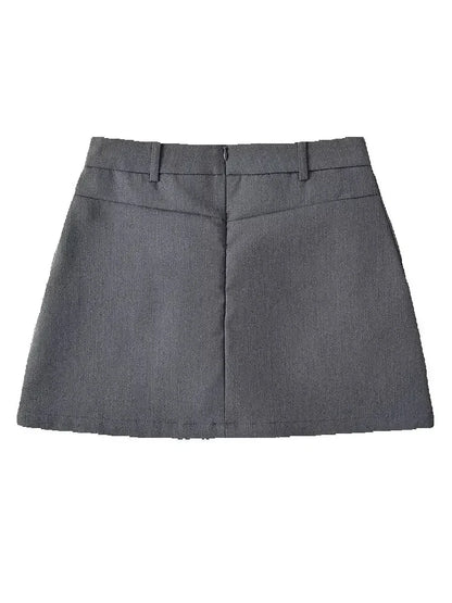 Mooyufon Women Fashion Solid Back Zipper A-Line Mini Skirt Vintage High Waist Female Chic Lady Skirts