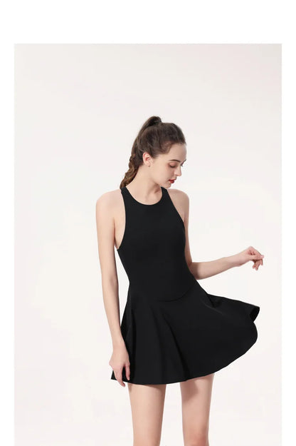 Gym Set Fitness Bodysuit Sportswear Women Romper Short Skirt Jumpsuit Sleeveless Workout Clothes Push Up One-piece Yoga Suit