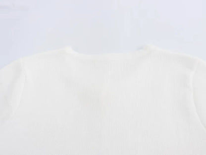 TRAFZA Women Elegant Solid Cardigan Coat Jackets Short Sleeve Metal Button Thin Knitted Shirt Female Y2K Cropped Top Outwear